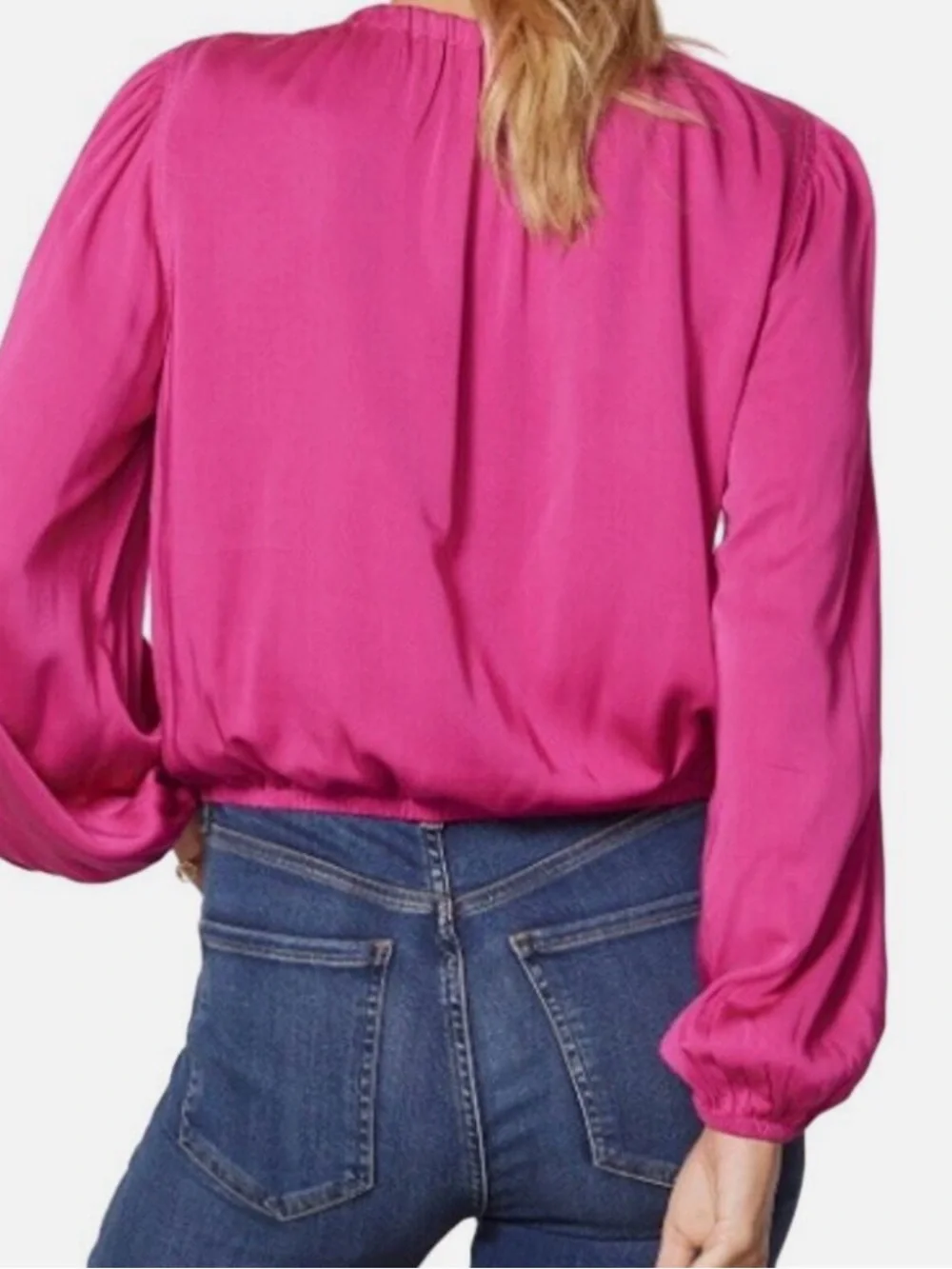 🌷 NEW Evereve Cloth & Stone Luxe Satin Banded Blouse Berryfizz Pink - Picture 2 of 13